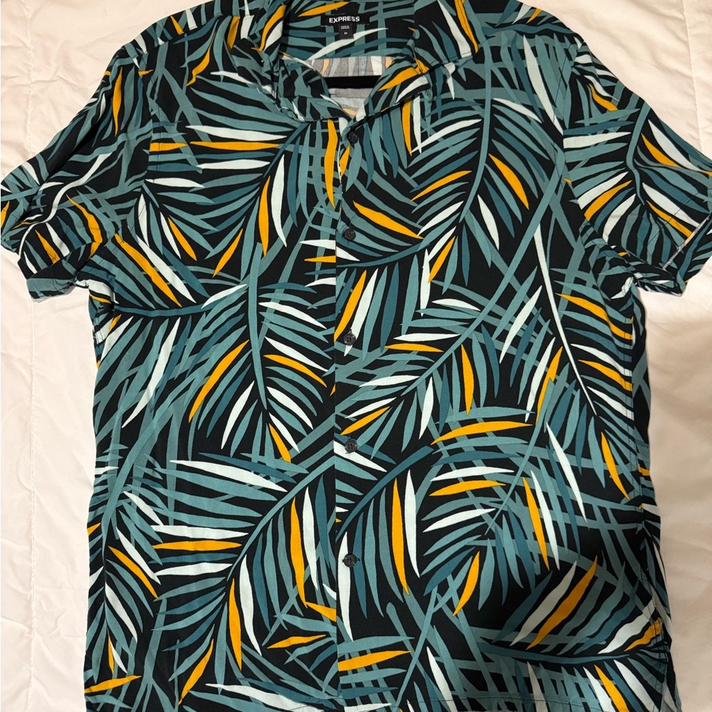 Express Men's Leaf Pattern Shirt - Black, Green, Yellow